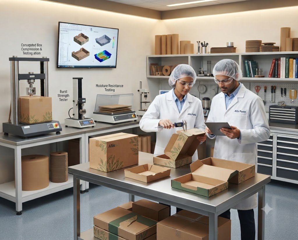 Altis Packs factory structural corrugated box manufacturing testing