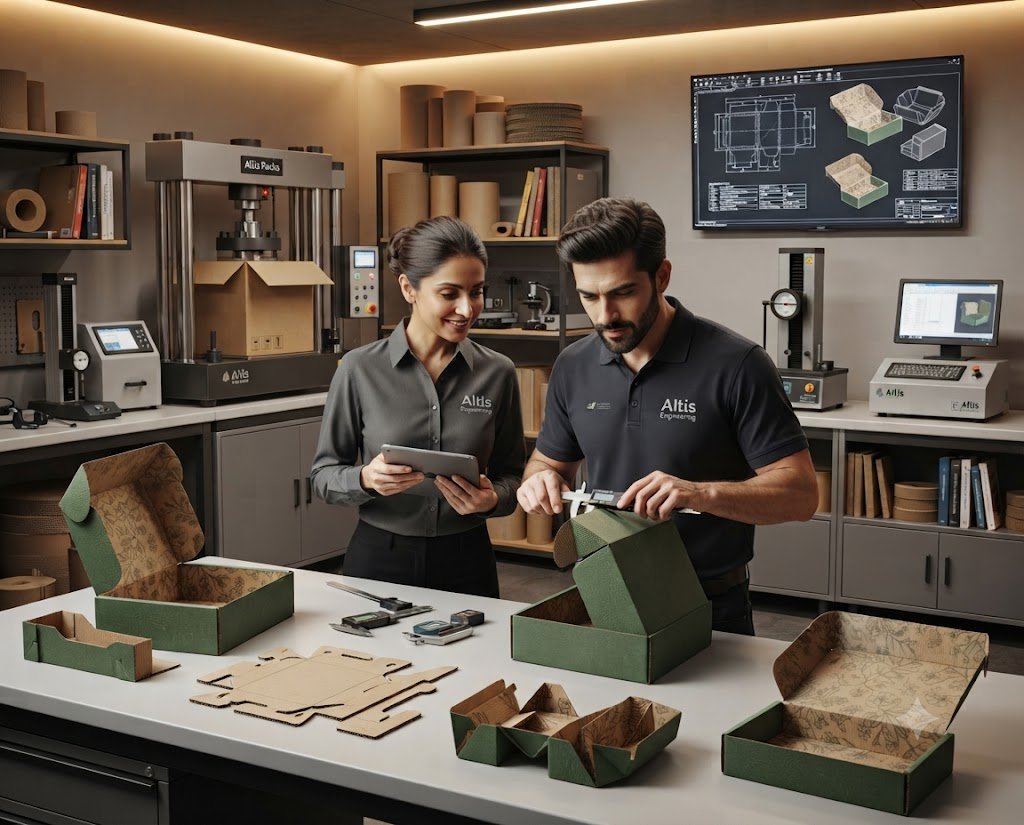 Altis Packs factory structural corrugated box manufacturing testing