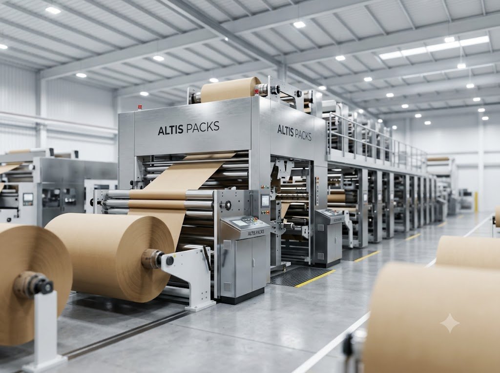 Large automated corrugation machine in factory