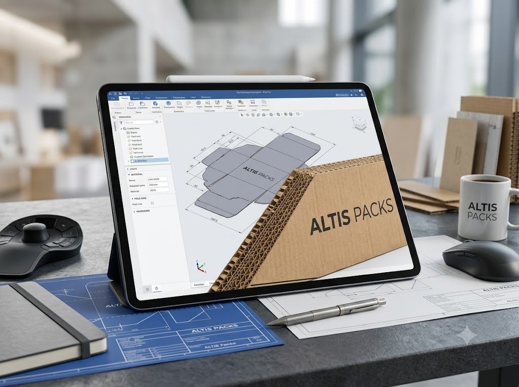 Packaging designer reviewing CAD layouts