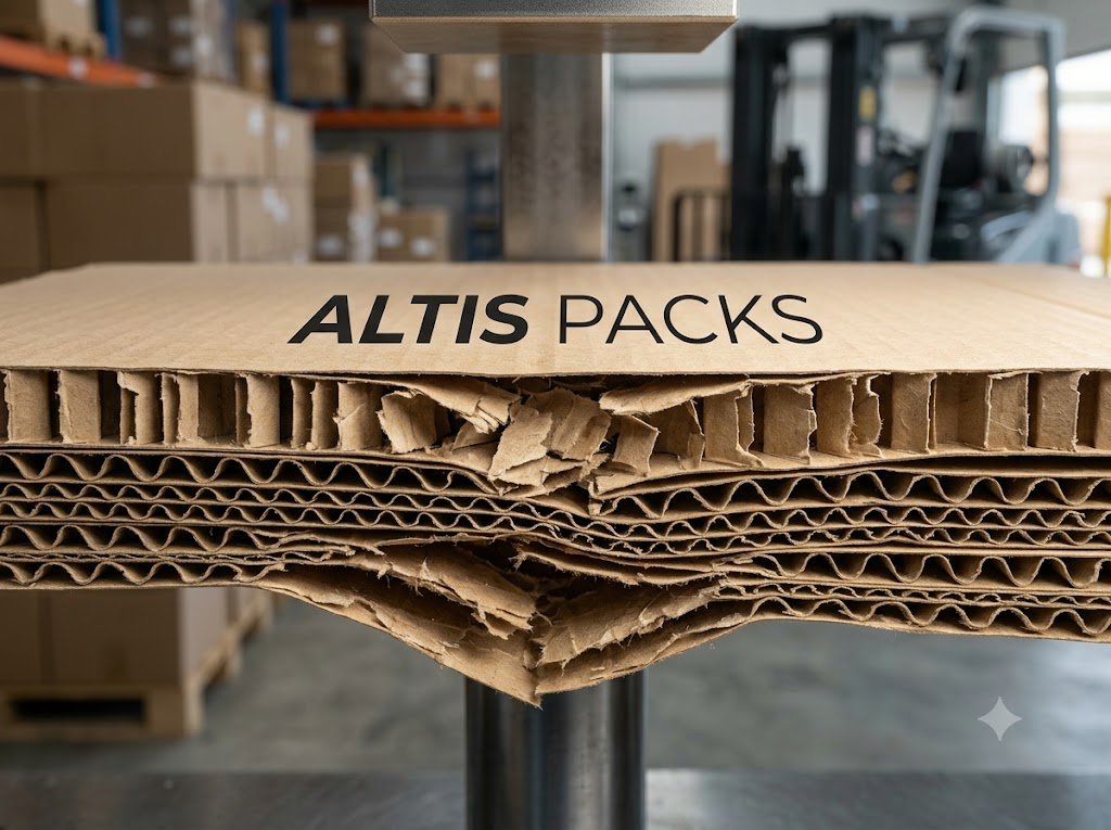 High-strength corrugated boxes stacked in a warehouse